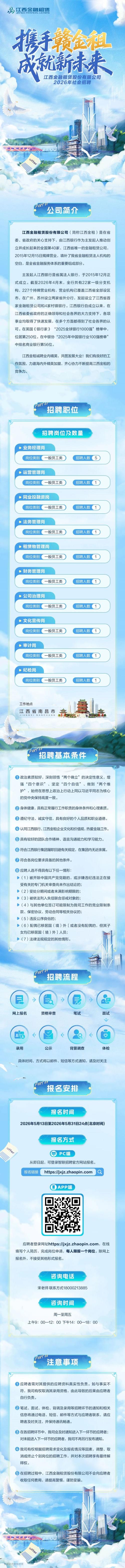 【本地资讯】江西金融租赁股份有限公司2026年社会招聘